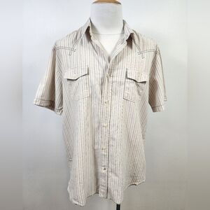Rewire Men's Beige Striped Shirt Short Sleeve Retro, sz XL